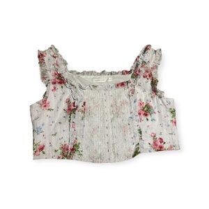 Altar'd State Floral Ruffle Crop Top - Pink and Green, brand new